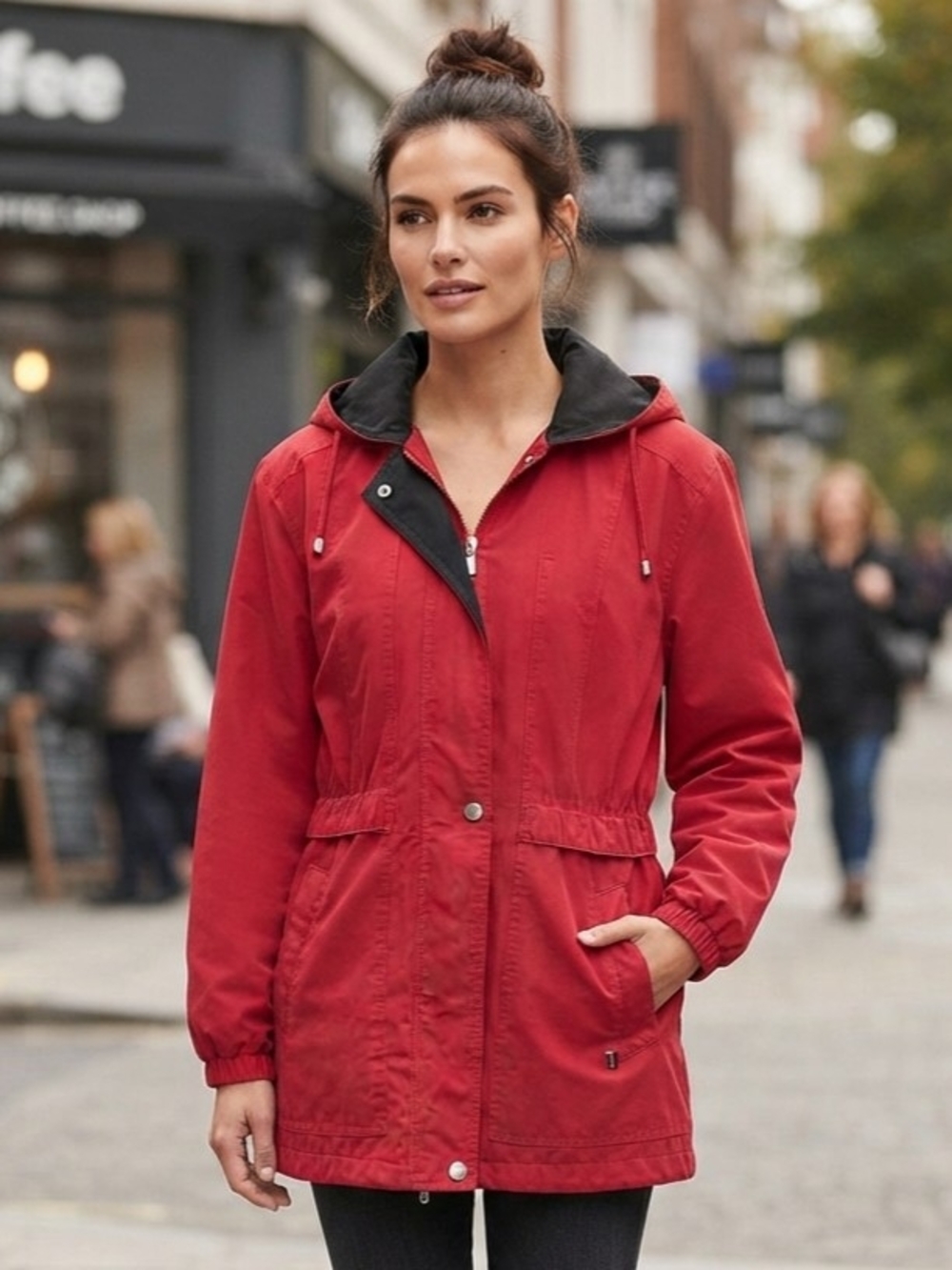 London Fog Red Hooded Utility Jacket with Black Hood Lining Size Small